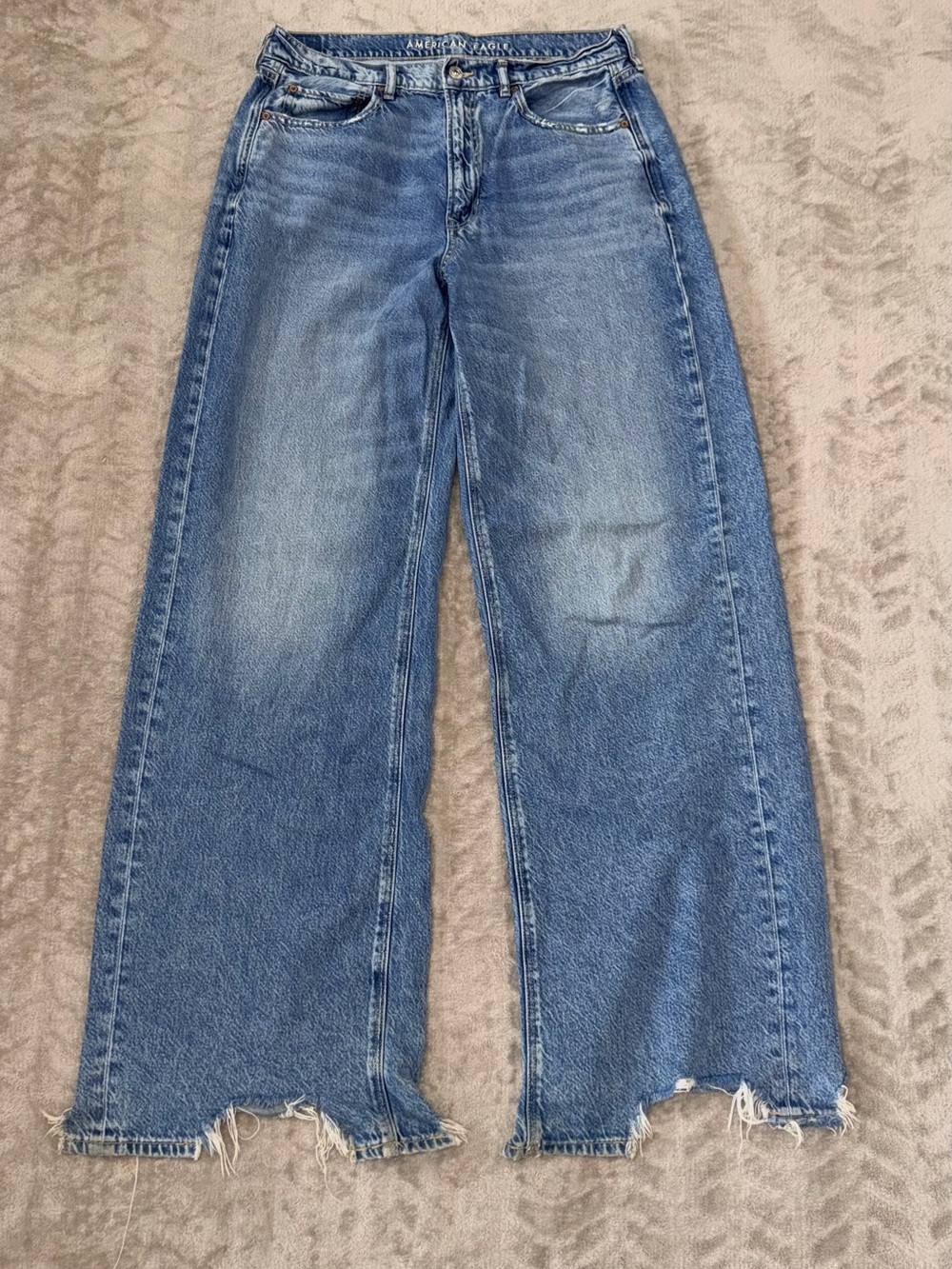AE Super High Rise Baggy Wide Leg Jeans Size 12 X-Long Y2K Grunge Raw Hem